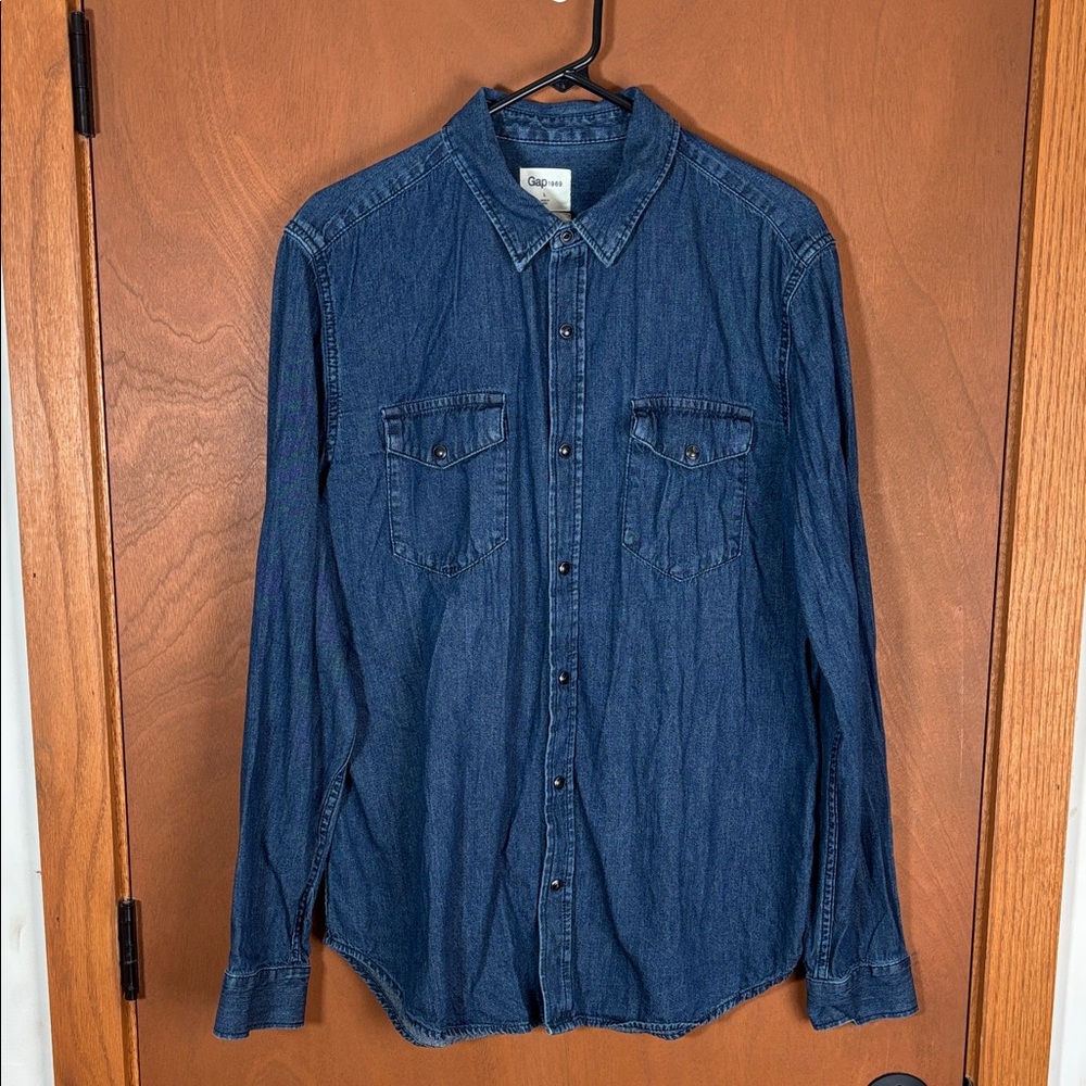 GAP Dark Blue Mens Large Slim Fit Denim Button Down Shirt
